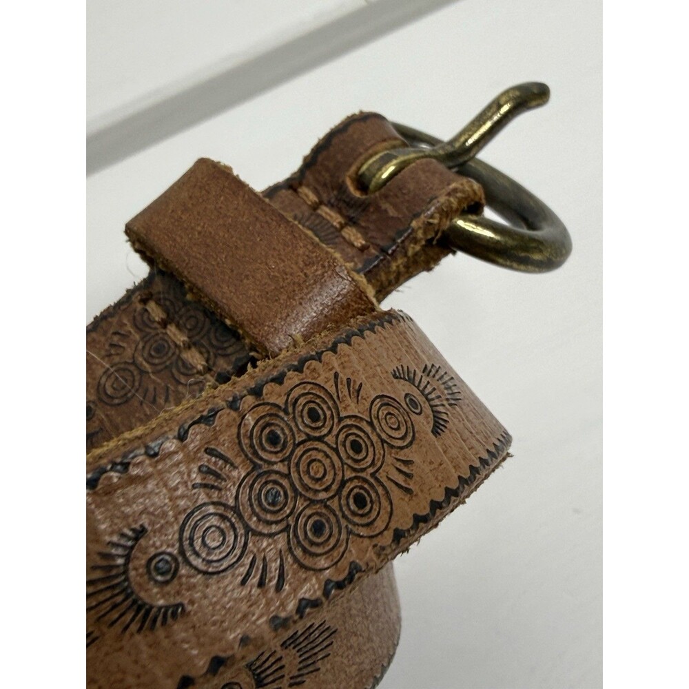 Genuine Leather Tooled Brown Belt Boho Western Rustic Handmade Style